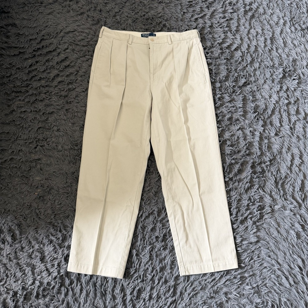 Vtg Polo Ralph Lauren Andrew Pants Men 38x29 Pleated Classic Chino Preppy Beige